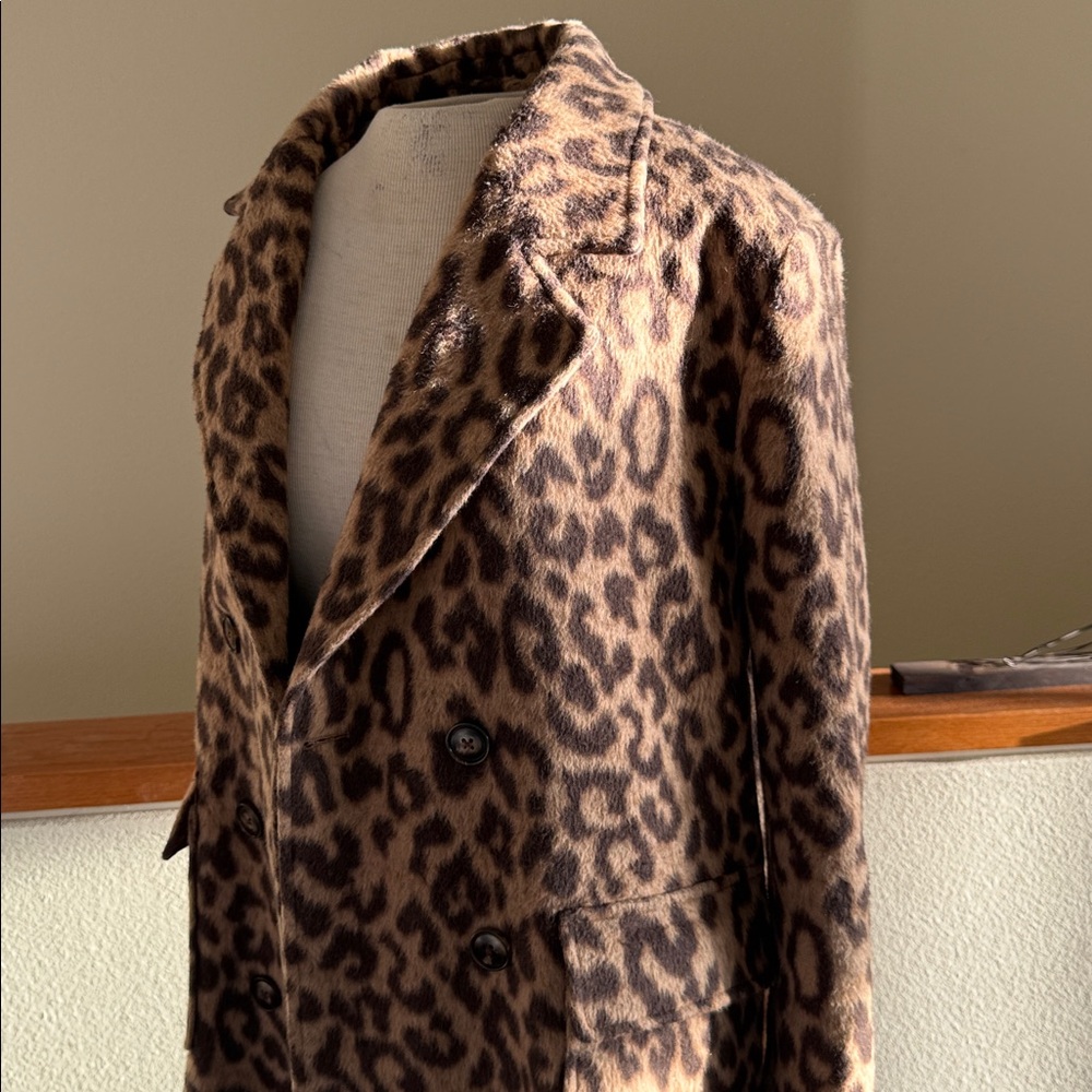 Leopard Print Long Coat structured shoulders Vtg - image 4
